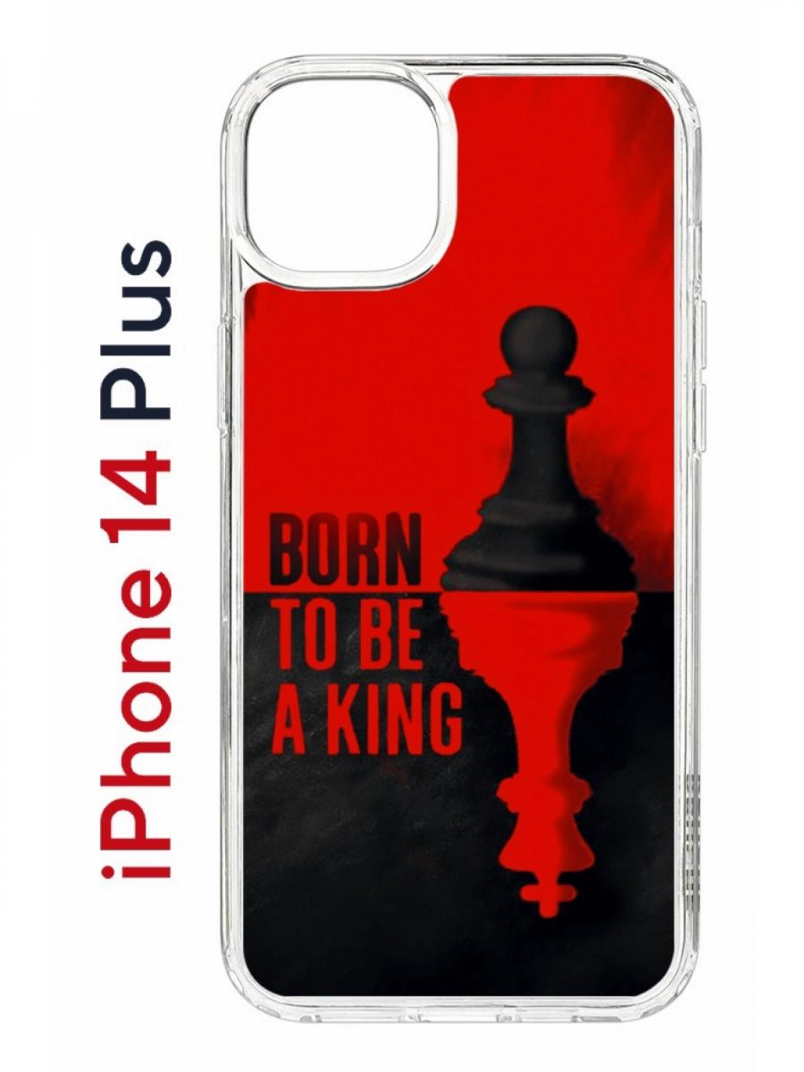 

Чехол на iPhone 14 Plus с принтом Kruche Print Born to be a King, бампер с защитой камеры, Прозрачный;черный;красный, Айфон 14 Плюс