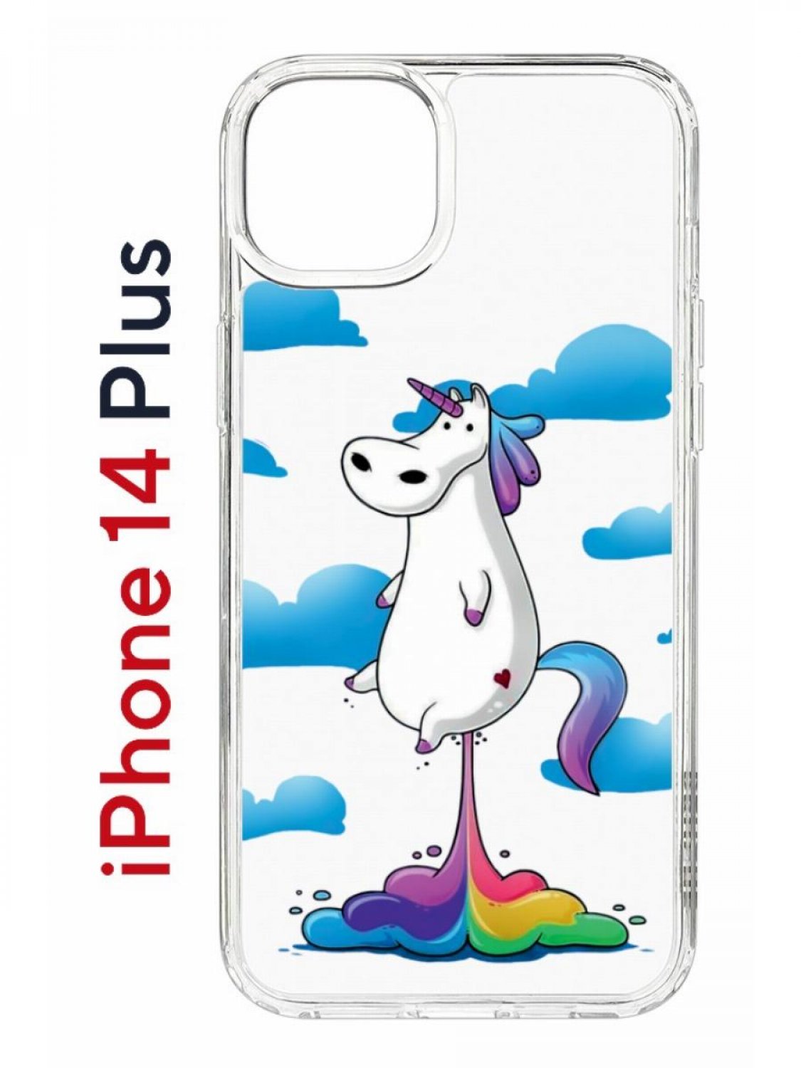 

Чехол на iPhone 14 Plus с принтом Kruche Print Flying Unicorn, бампер с защитой камеры, Прозрачный;голубой;белый;фиолетовый, Айфон 14 Плюс