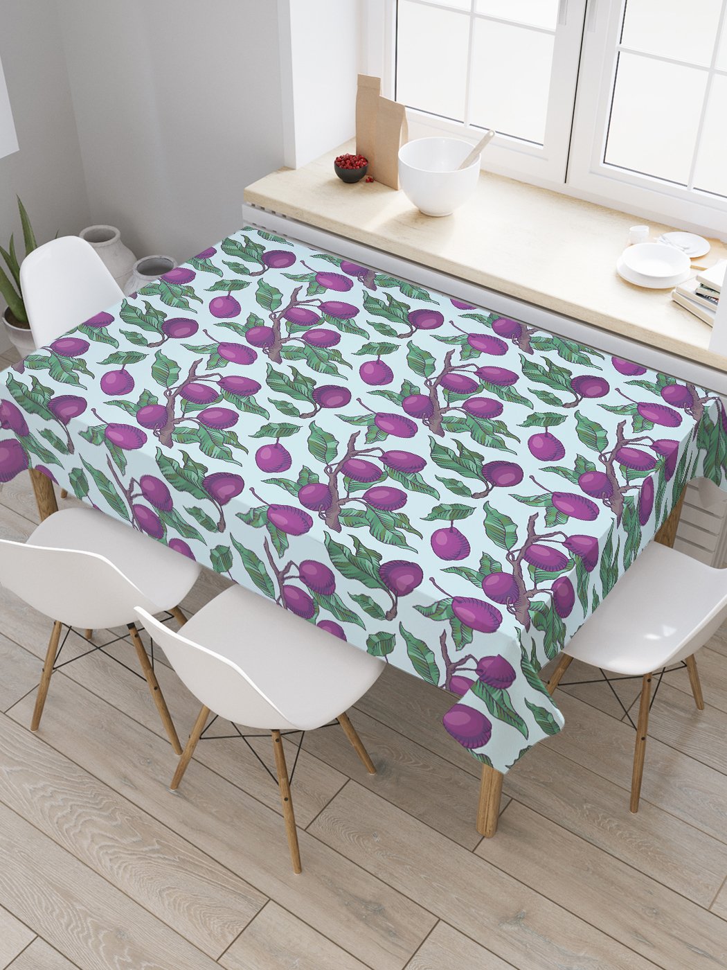 

Скатерть прямоугольная JoyArty "Спелые сливы" из оксфорда, 120x145 см, Голубой, Спелые сливы