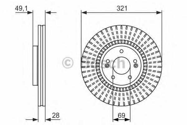 

Тормозной диск Bosch передний вентилируемый 321x28 мм 5 отверстий 986479786