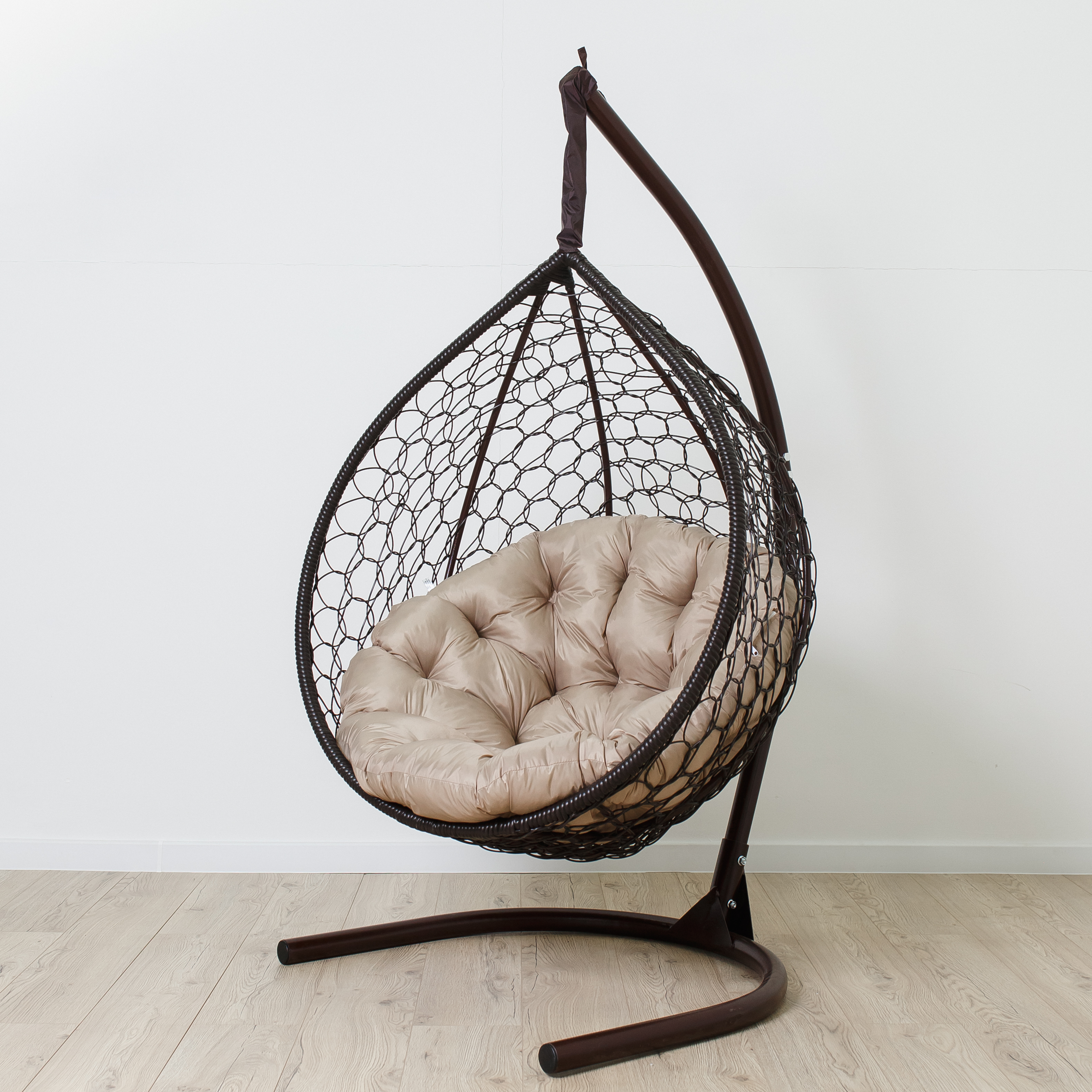 Подвесное кресло STULER Plaint Ажур Венге 140 KOMAR1PR1PO01KI Бежевая подушка круг