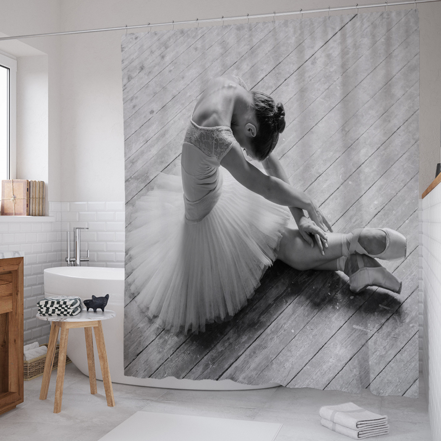 фото Штора для ванной joyarty "балерина в танце" из сатена, 180х200 см с крючками
