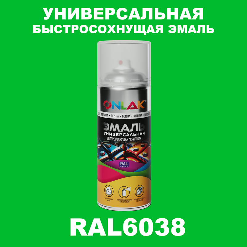 

Эмаль акриловая ONLAK RAL 6038 полуматовая, Зеленый, RAL-AER400-SPREY