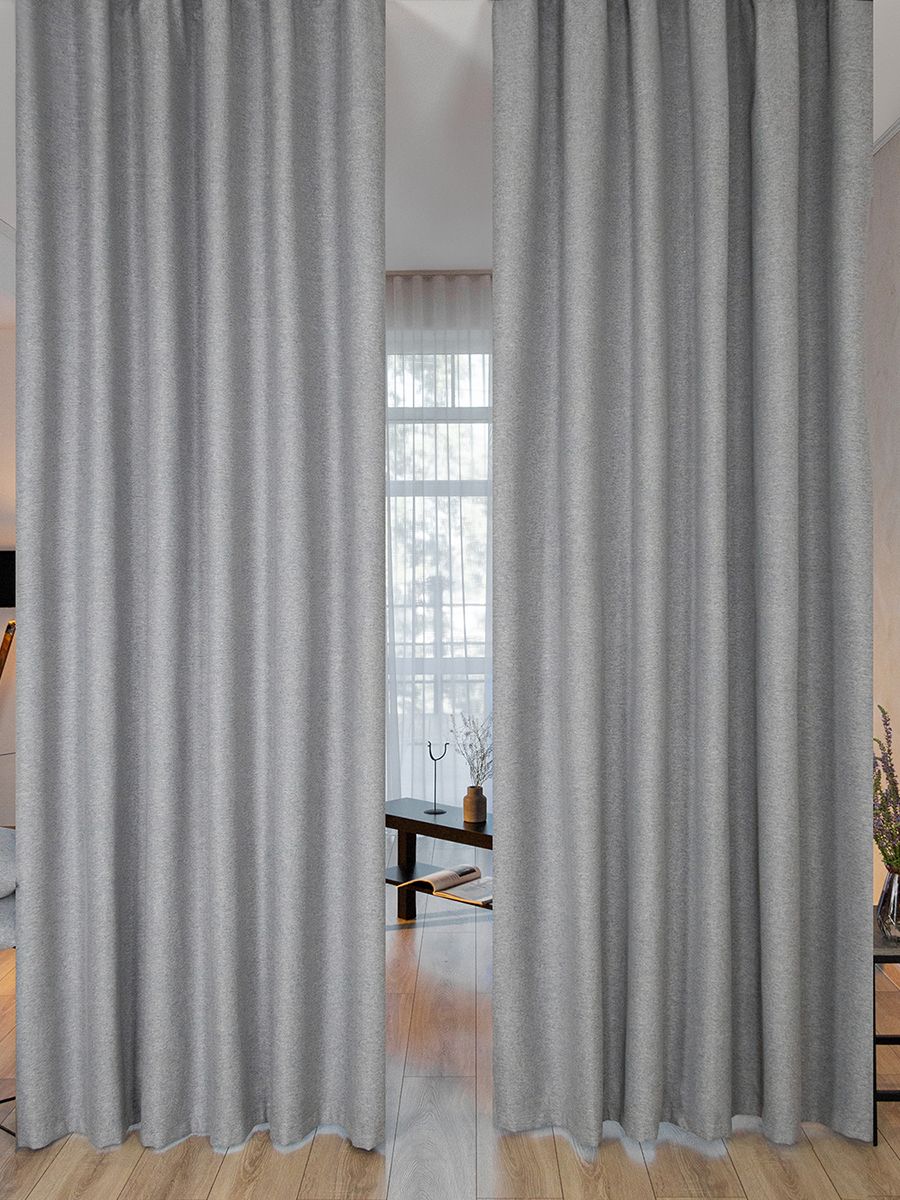 

Штора Блэкаут для комнаты на шторной ленте 150 х 305 Evrika Home Светло-серый, винтер-1шт