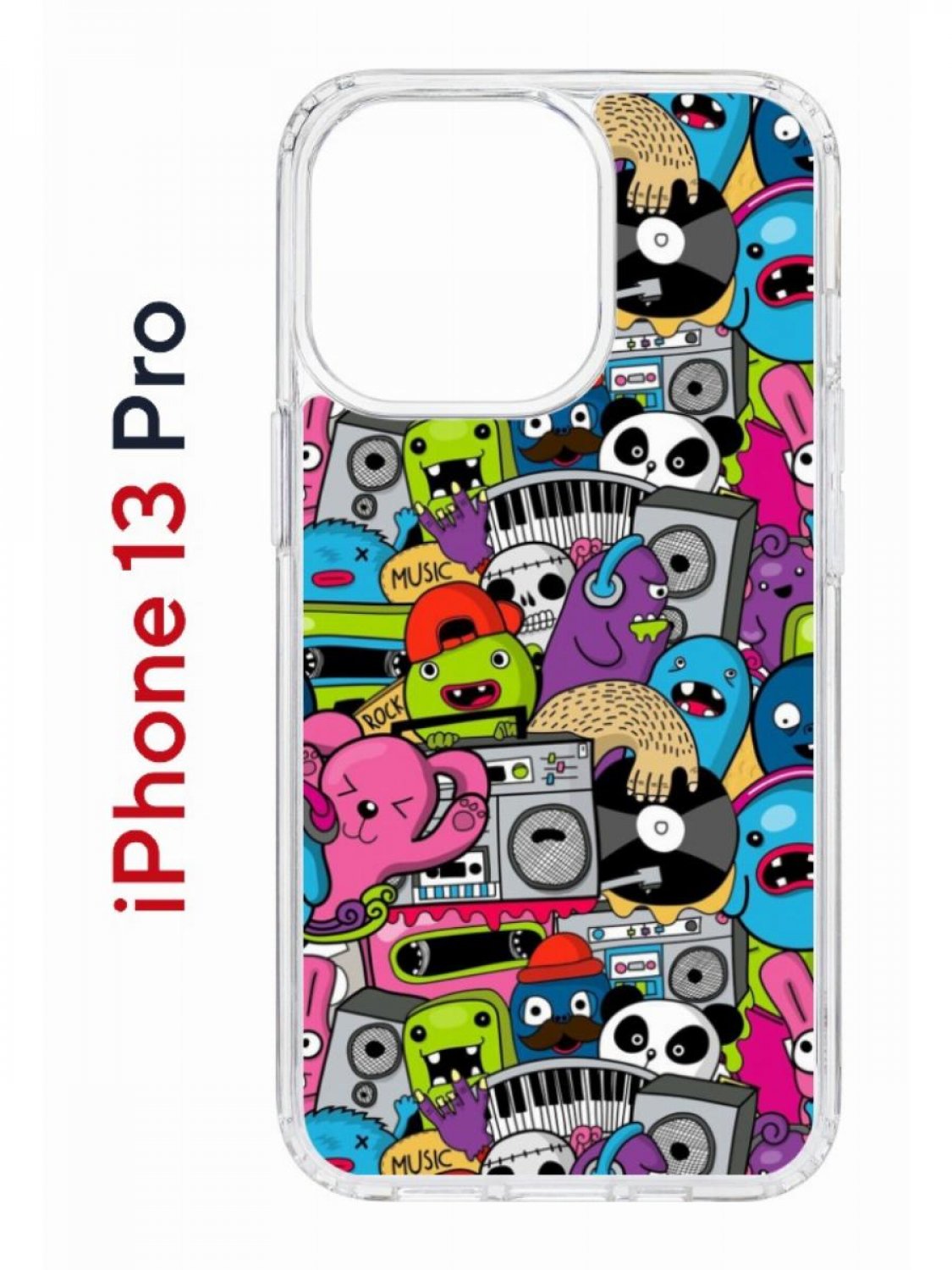 Чехол на iPhone 13 Pro с принтом Kruche Print Monsters music, бампер с защитой камеры