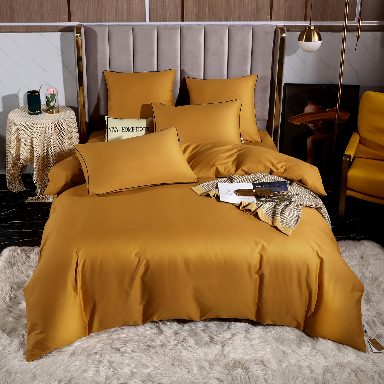 фото Комплект постельного белья ситрейд из элитного сатина двуспальный простыня на резинке