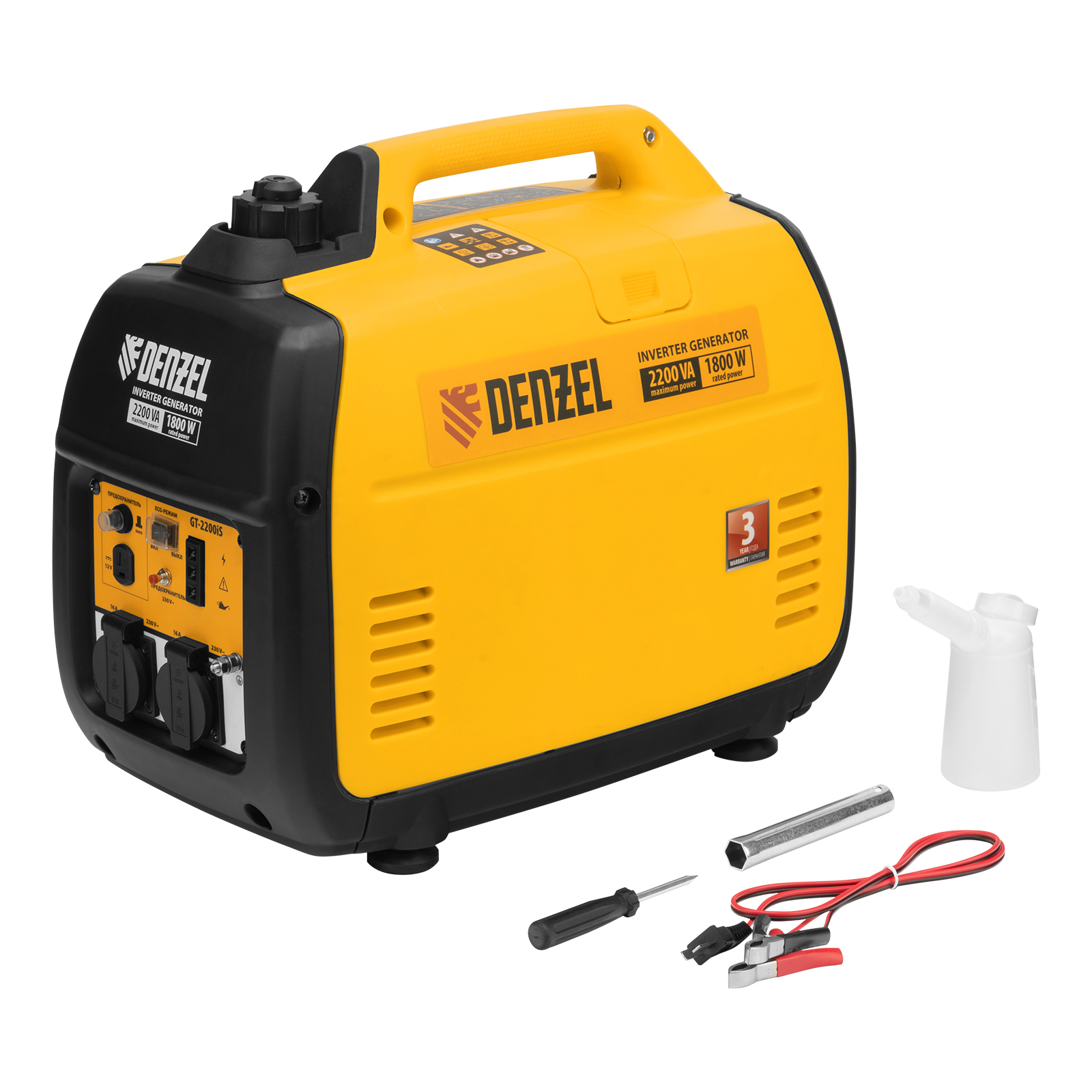 

Генератор инверторный GT-2200iS Denzel, 94702,2,2 кВт,230 В,бак 4 л, ручной старт, GT-2200iS