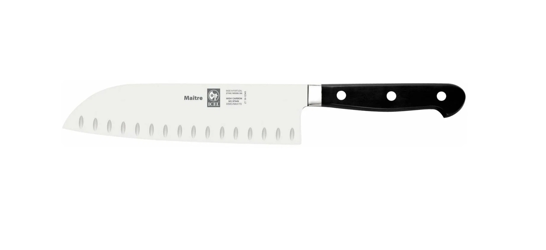 

Нож японский Santoku 180/300 мм с бороздками, кованый MAITRE Icel 1 шт