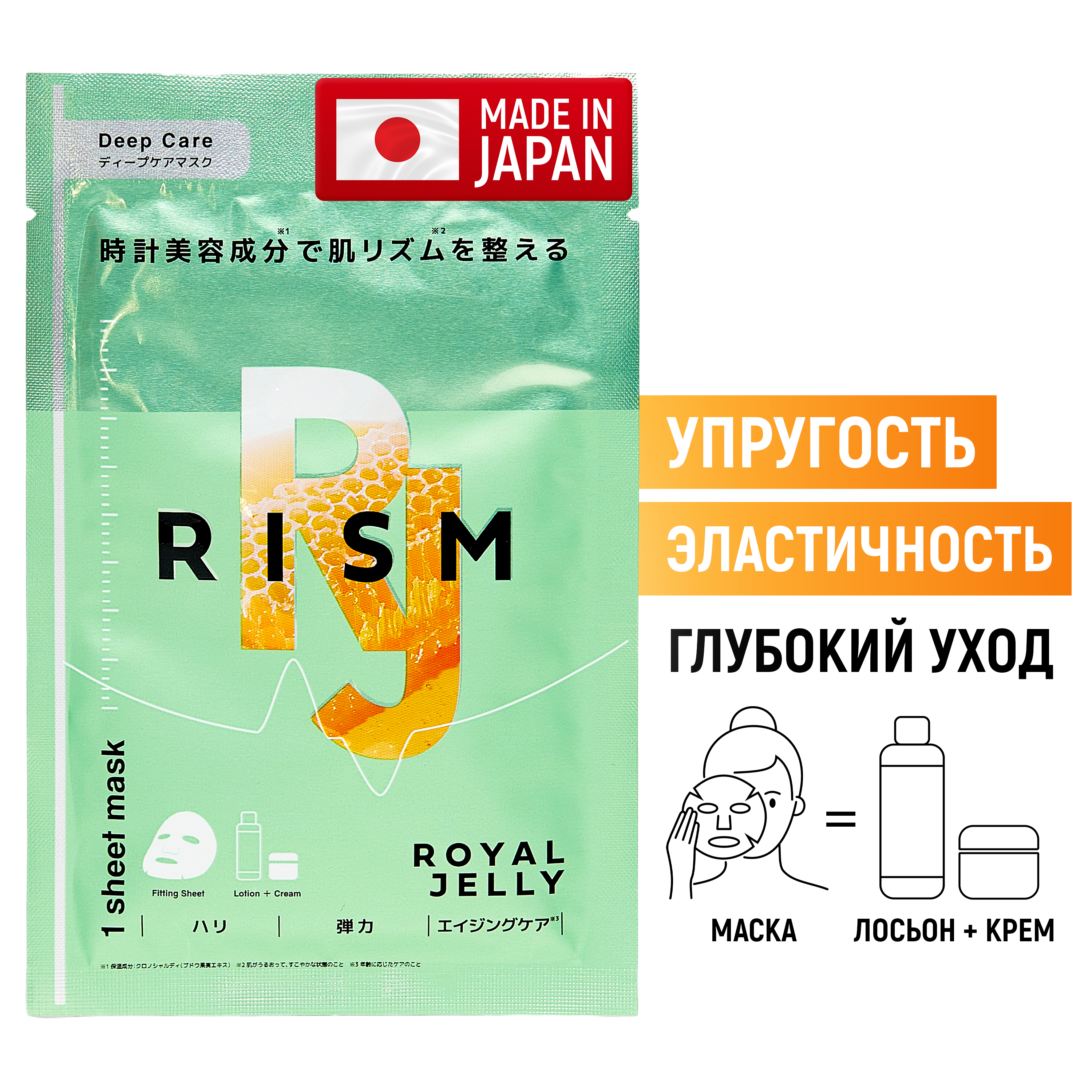 Тканевая маска RISM интенсивный уход за кожей с маточным молочком Повышение упругости Япония