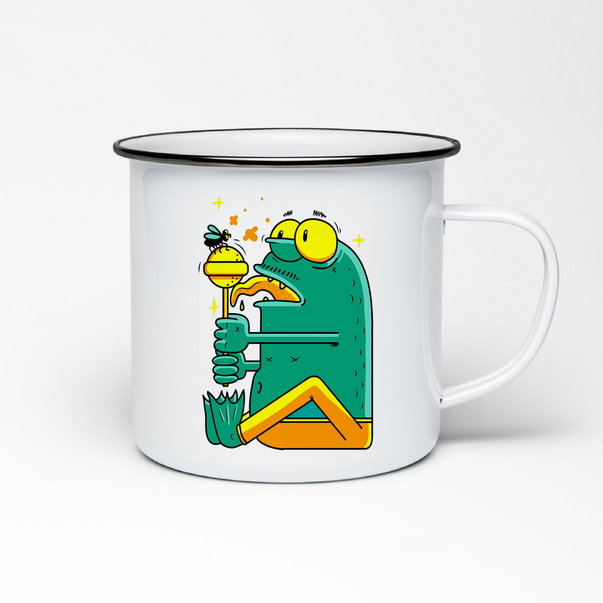 

Кружка металлическая CoolPodarok Иллюстрация. Лягушенок с чупа чупсом