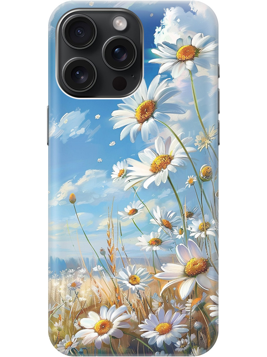 

Силиконовый чехол на Apple iPhone 15 Pro Max с рисунком "Ромашки на поле", Белый;синий, 20000013