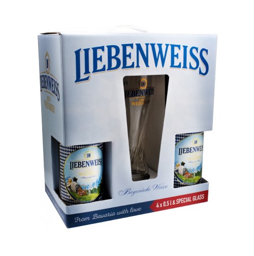 Набор подарочный Либенвайс Хефе-Вайсбир/Liebenweiss Hefe-Weissbier (4*0,5л+бок)