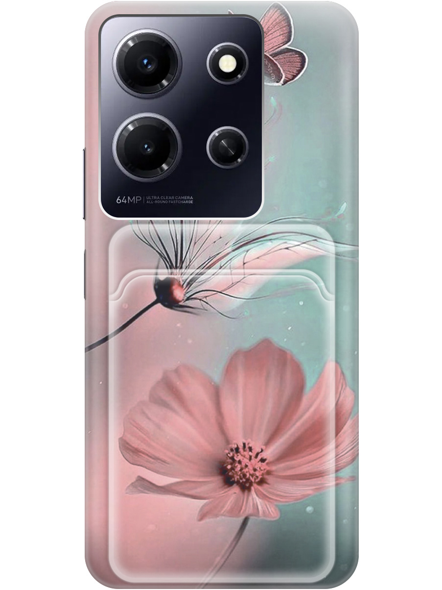 

Силиконовый чехол на Infinix Note 30i с рисунком "Бабочка и цветы", Голубой;розовый;серый, 20011949