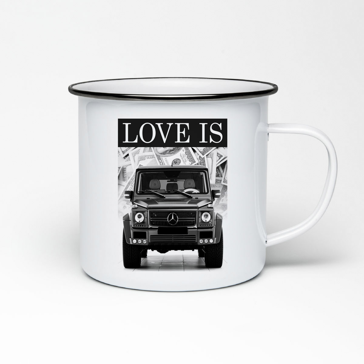 

Кружка металлическая CoolPodarok Love is Гелентваген, Мерседес