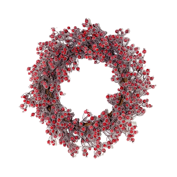 фото Новогодний венок домран красные ягоды 18-2645 35 см
