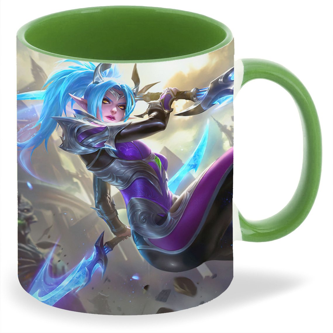 

Кружка CoolPodarok Мобайл Легендс Карина Синие волосы, Мобайл Легендс Карина Синие волосы