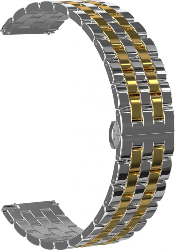 

Ремешок стальной GSMIN Arched 22 для Amazfit GTR 2e (Серебристо-золотой,), Серебристый, Ремешок стальной GSMIN Arched 22 для Amazfit GTR 2e