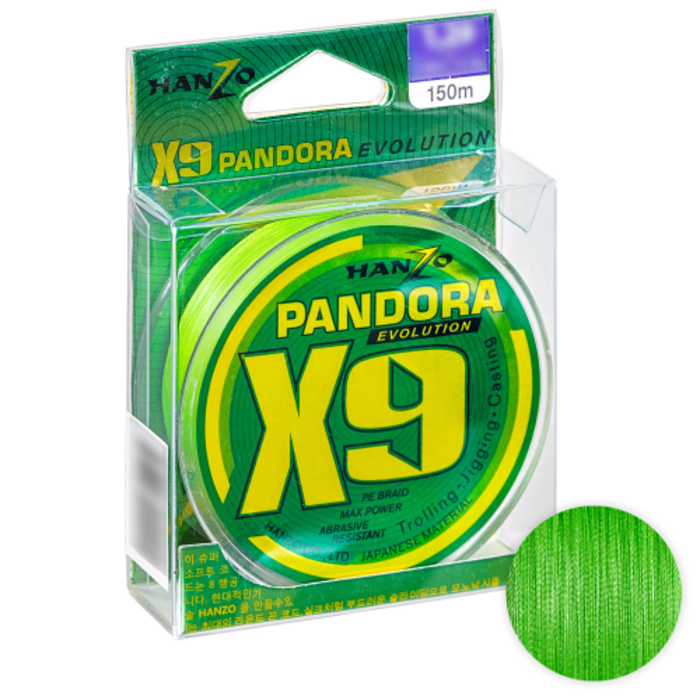 Плетёный шнур Hanzo Pandora Evolution X9 150м. 0.24мм. Green