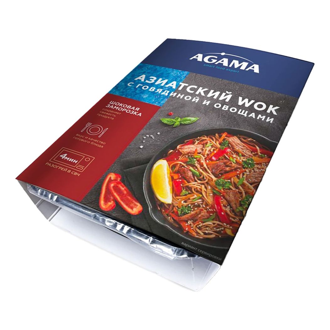 

Азиатский вок Agama Ready to eat с говядиной и овощами замороженный 250 г