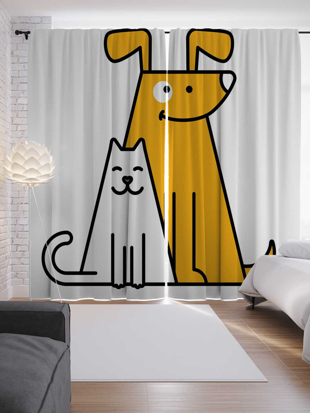 

Шторы JoyArty с фотопечатью "Котопес" из сатена, 290х265 см, Котопес