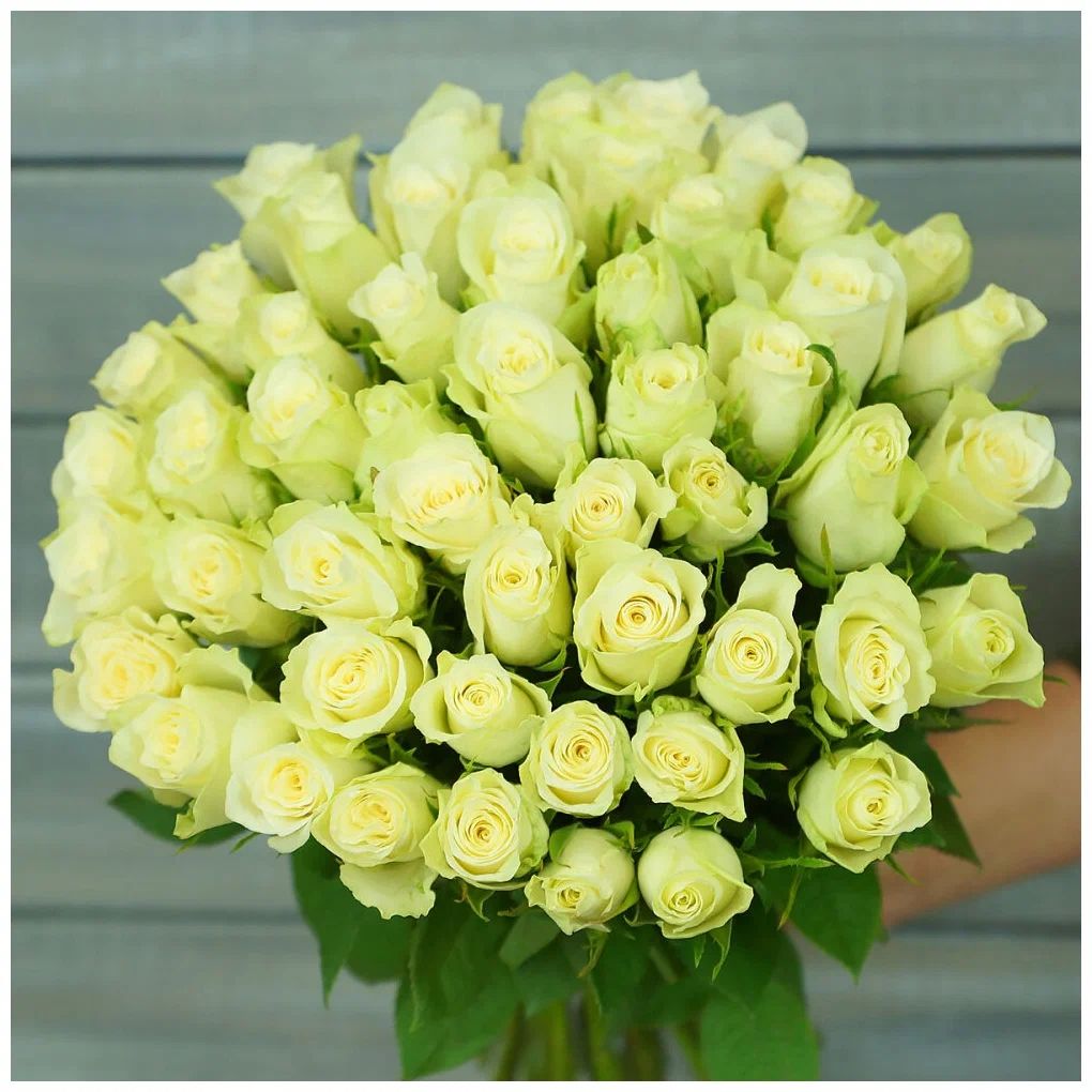 Букет живых цветов из 51 белая роза 40см, Букет Маркет,51 роза 40 см,B1674