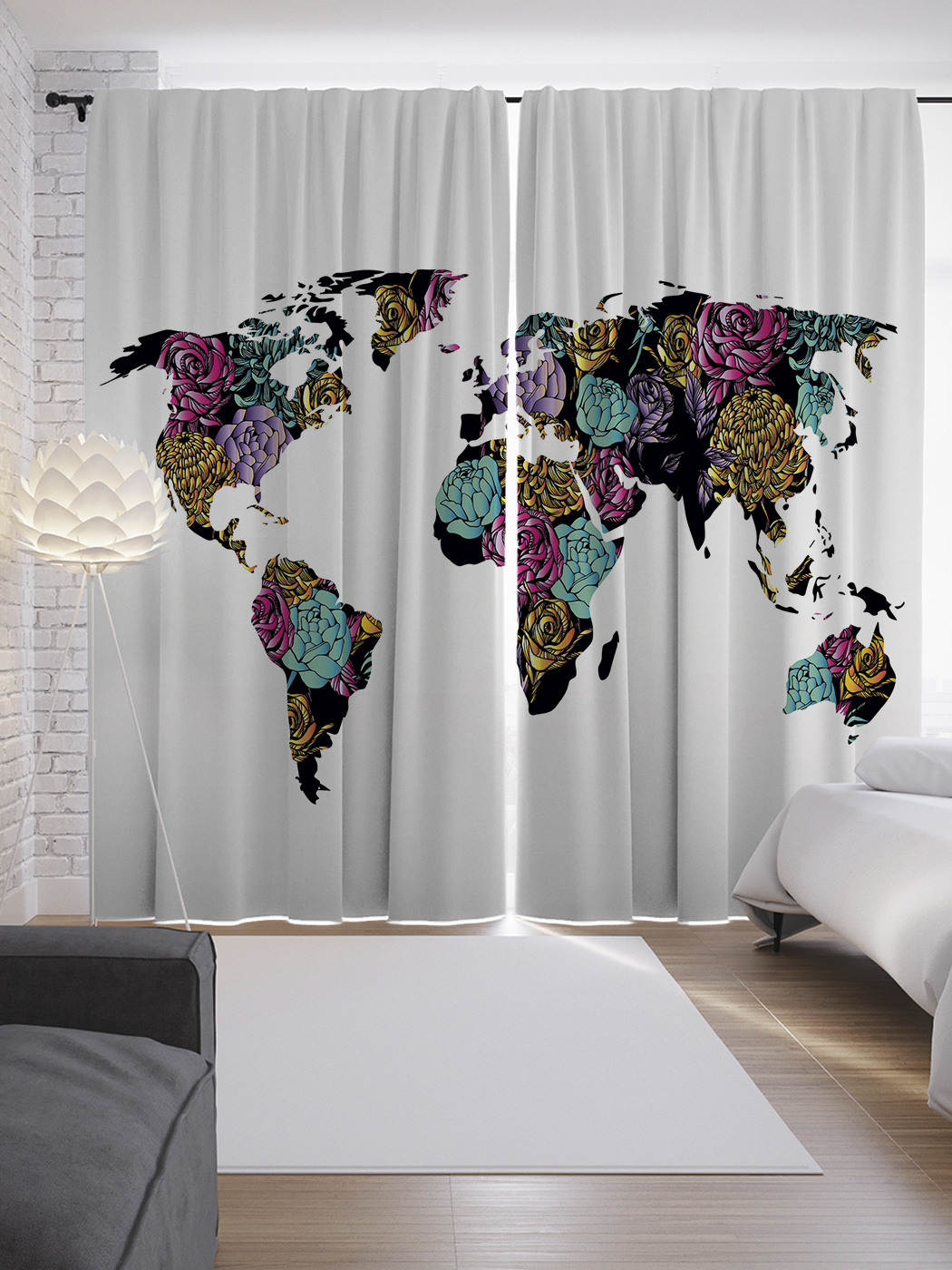 

Шторы JoyArty с фотопечатью "Садовые цветы на карте" из сатена, 290х265 см, Садовые цветы на карте