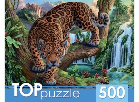 фото Пазлы "toppuzzle. леопард у водопада", 500 элементов