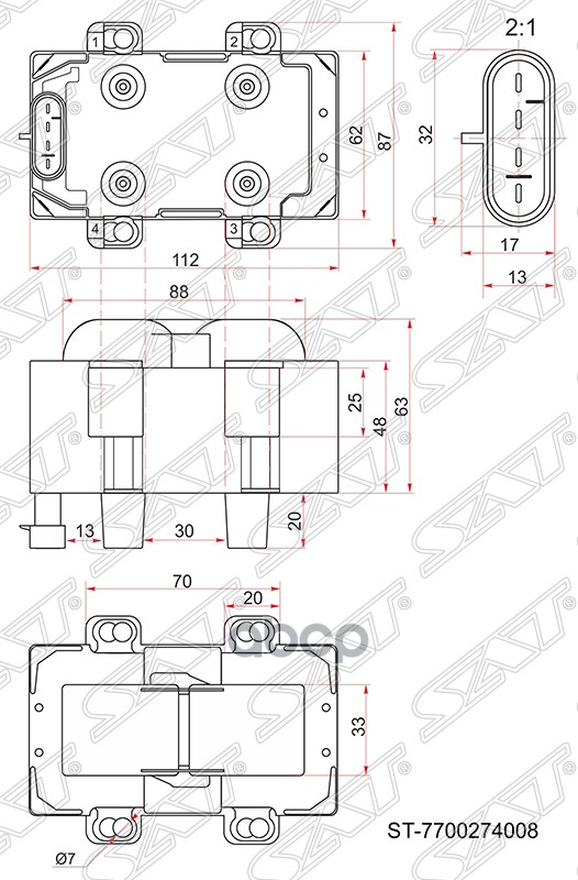 Катушка Зажигания Renault Logan 04-/Kangoo 01-09/Sandero 07-/ K7j/M (Модуль) Sat арт. ST77