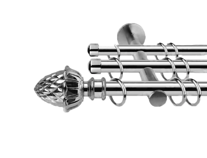 

Карниз Кедровая шишка кованый трехрядный для тюля штор и портьеры, хром, 300см, Серебристый, Кедровая шишка