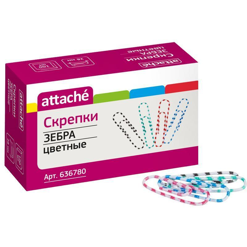 

Скрепки Зебра Attache, полимер, 28 мм., 100 шт.в карт/уп, (4шт.)