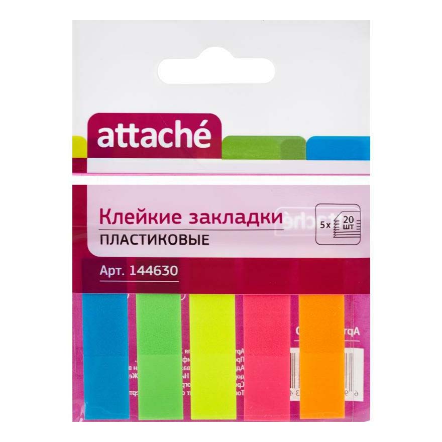 

Клейкие закладки Attache пластиковые 5 цветов по 20 листов 12 х 45 мм, Разноцветный