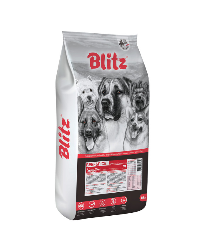 фото Сухой корм для собак blitz adult beef & rice, говядина, 15кг