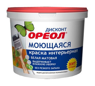 Краска интерьерная моющаяся матовая дисконт ореол 3кг база а