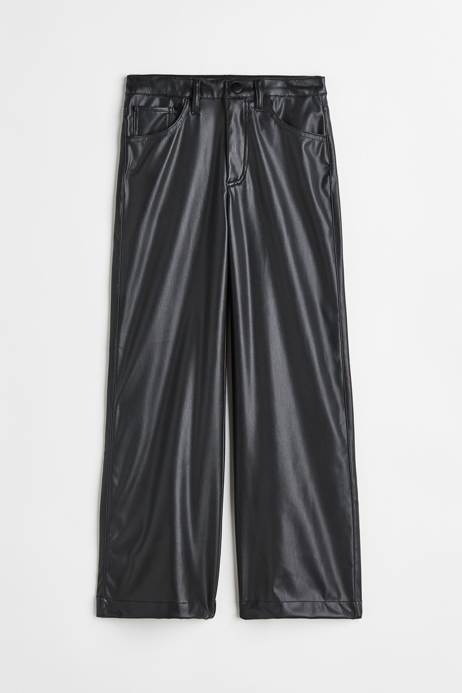 Высокие брюки из твила широкого кроя H&M для девочек 170 Черный (доставка из-за рубежа)