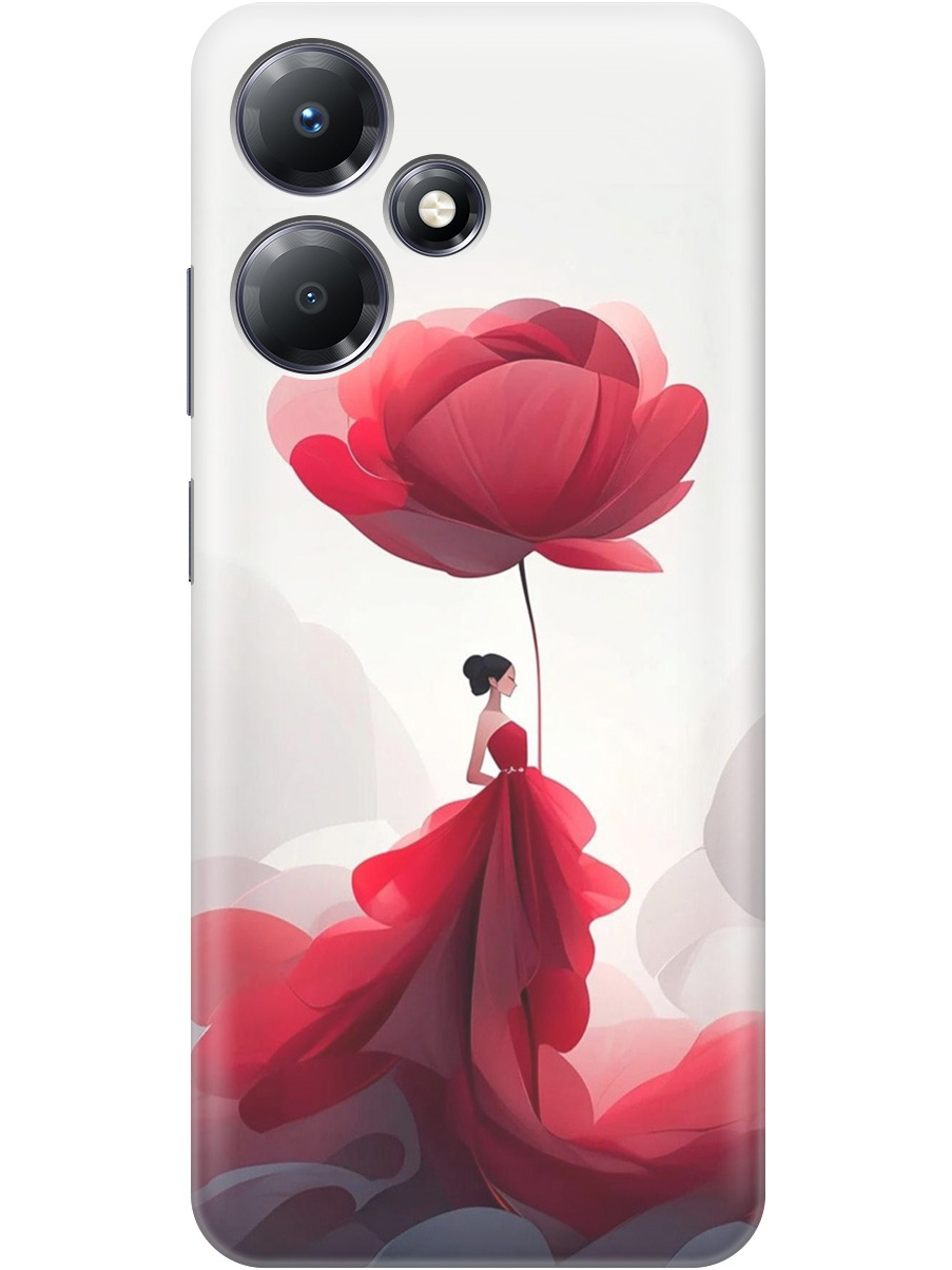 

Силиконовый чехол на Infinix Hot 30 Play с рисунком "Цветочная девушка в красном", Белый;красный, 20000053
