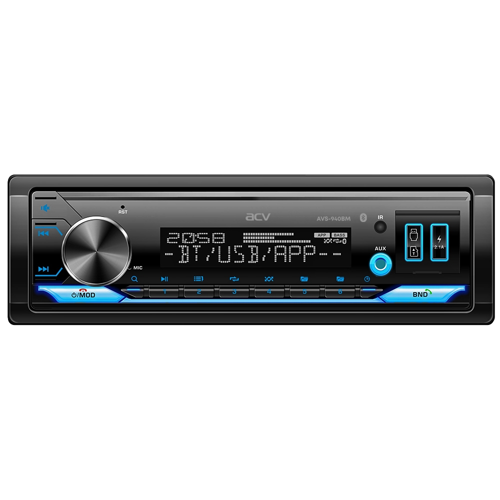 Автомагнитола 1 din с изменяемой подсв ДУ Bluetooth USB AUX SD FM MP3-ACV AVS-940BM 649000₽