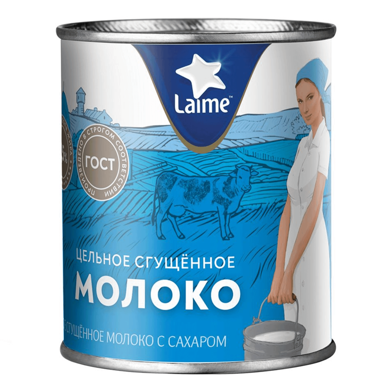 Молоко сгущённое Laime цельное,  с сахаром, ГОСТ, 8,5%, в железной банке, 360 г