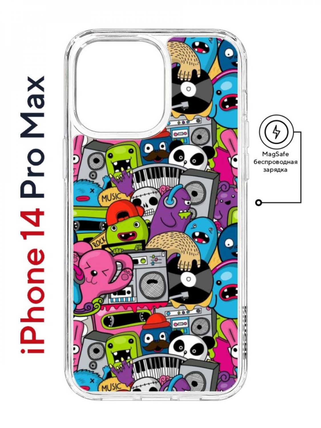 фото Чехол на iphone 14 pro max magsafe kruche print monsters music противоударный с магнитом кruче