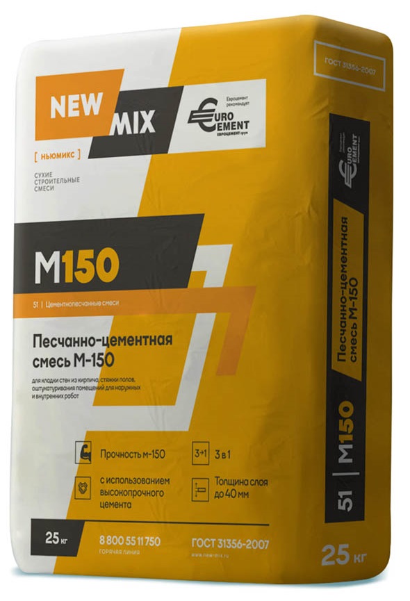 

Смесь цементно-песчаная New Mix М150, 25кг, Серый