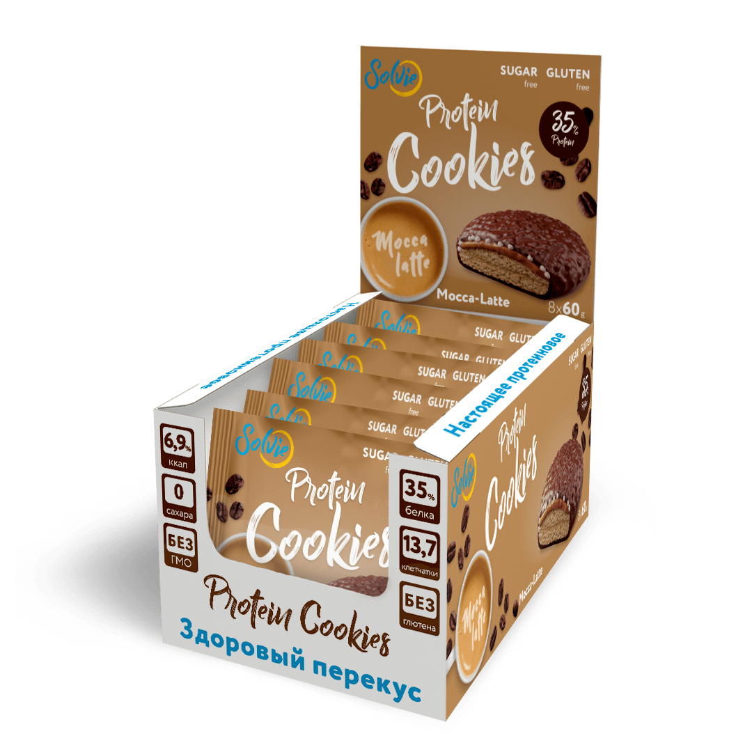 фото Протеиновое печенье solvie protein cookies, мокко-латте, 8 шт по 60 г