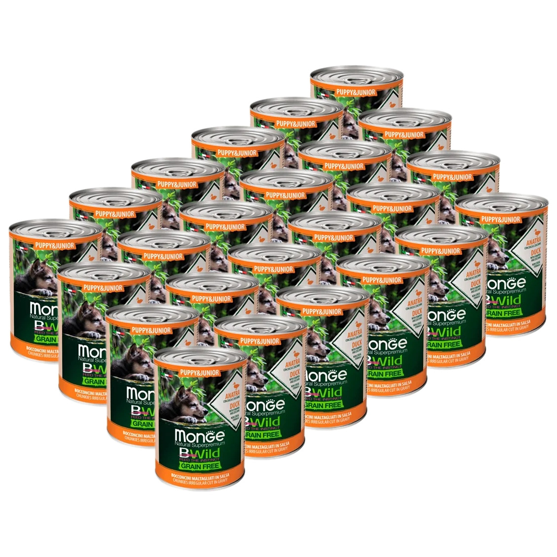 

Консервы для щенков Monge BWild Grain Free, утка, 24шт по 400г