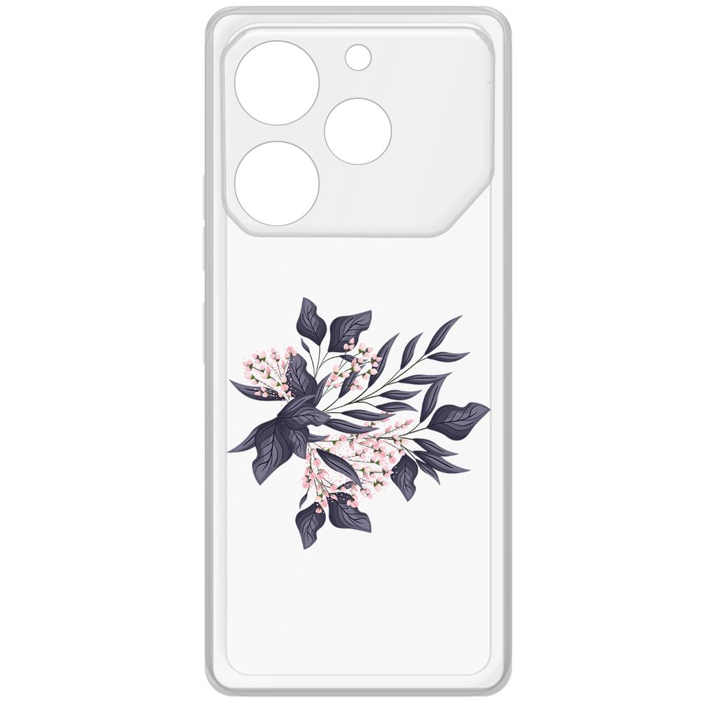 

Чехол-накладка Krutoff Clear Case Розовые бутоны для TECNO Pova 6 Pro, Прозрачный