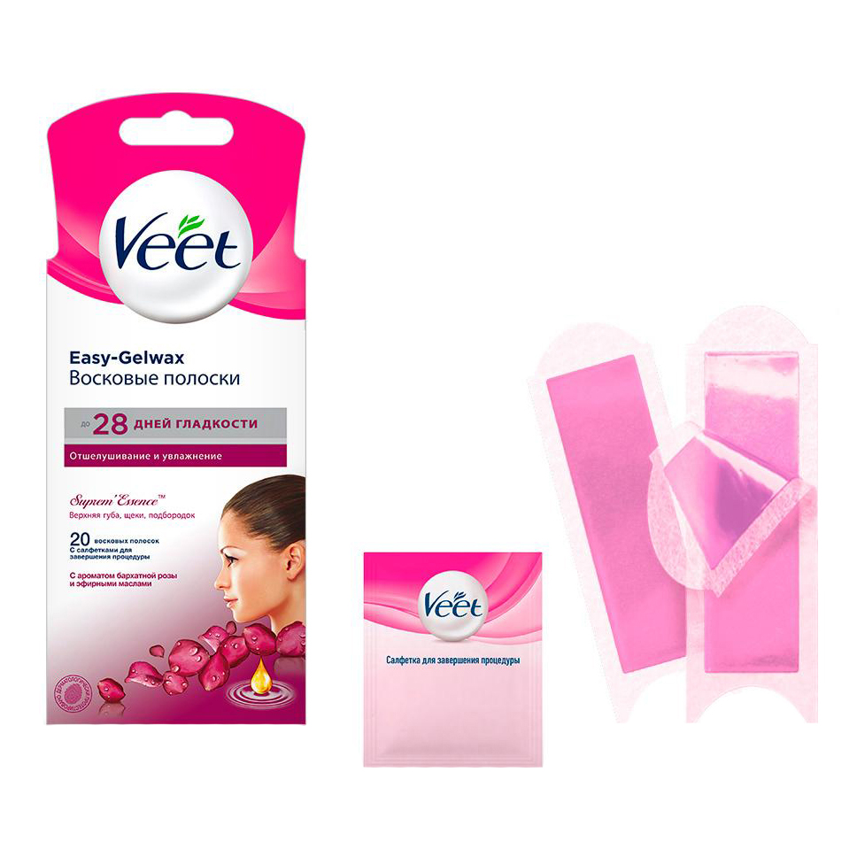 Восковые полоски Veet для лица с ароматом бархатной розы Easy Gel-wax 20шт