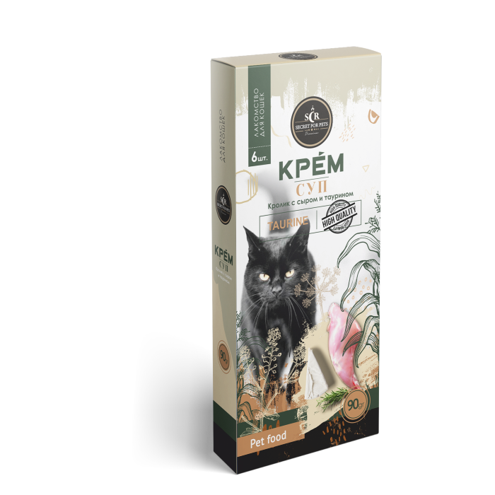 Лакомство для кошек SECRET FOR PETS крем-суп с таурином из кролика и сыра, 6 шт по 15 г