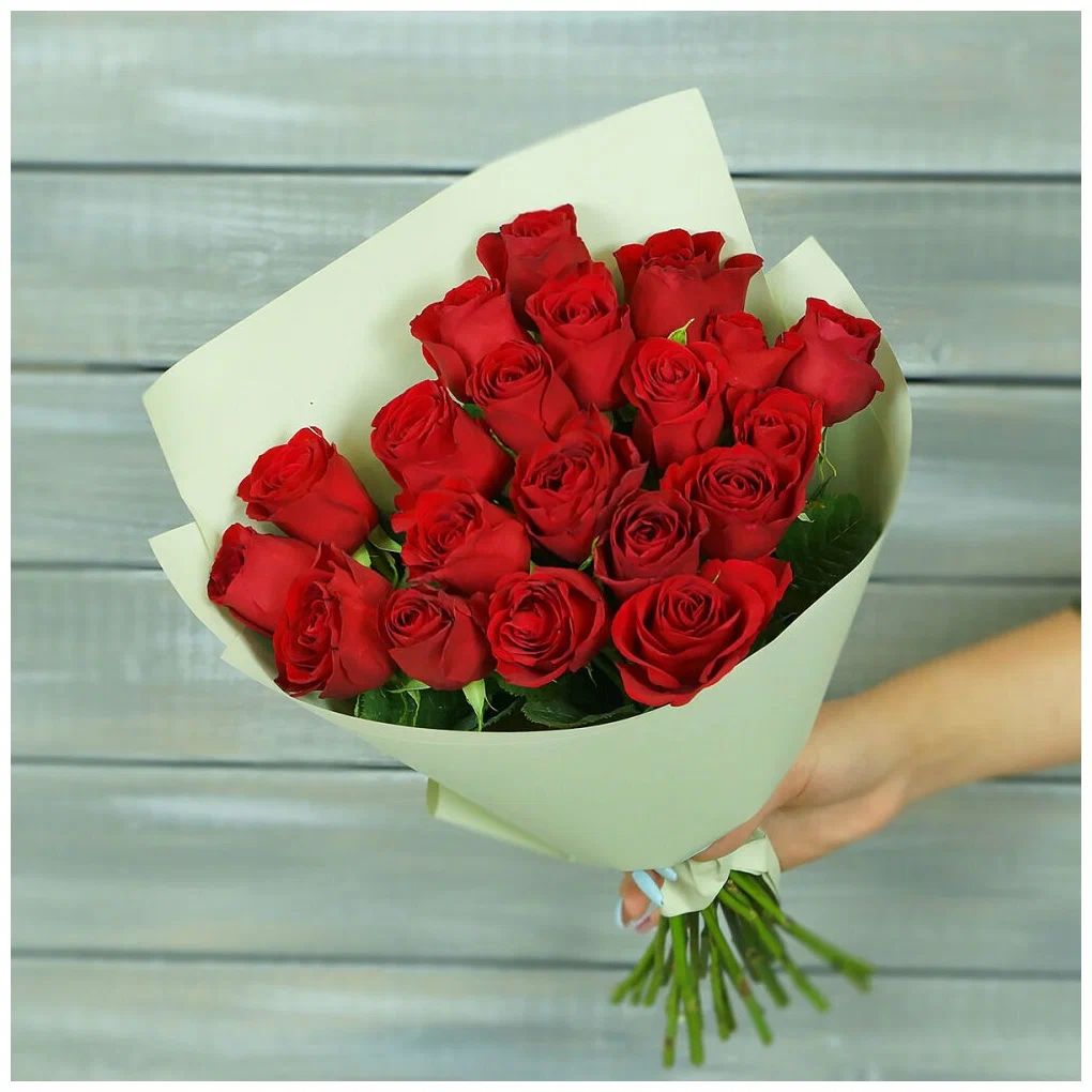 

Букет из живых цветов 21 красной розы в упаковке 40см, Букет Маркет B1711, 21 роза 40 см