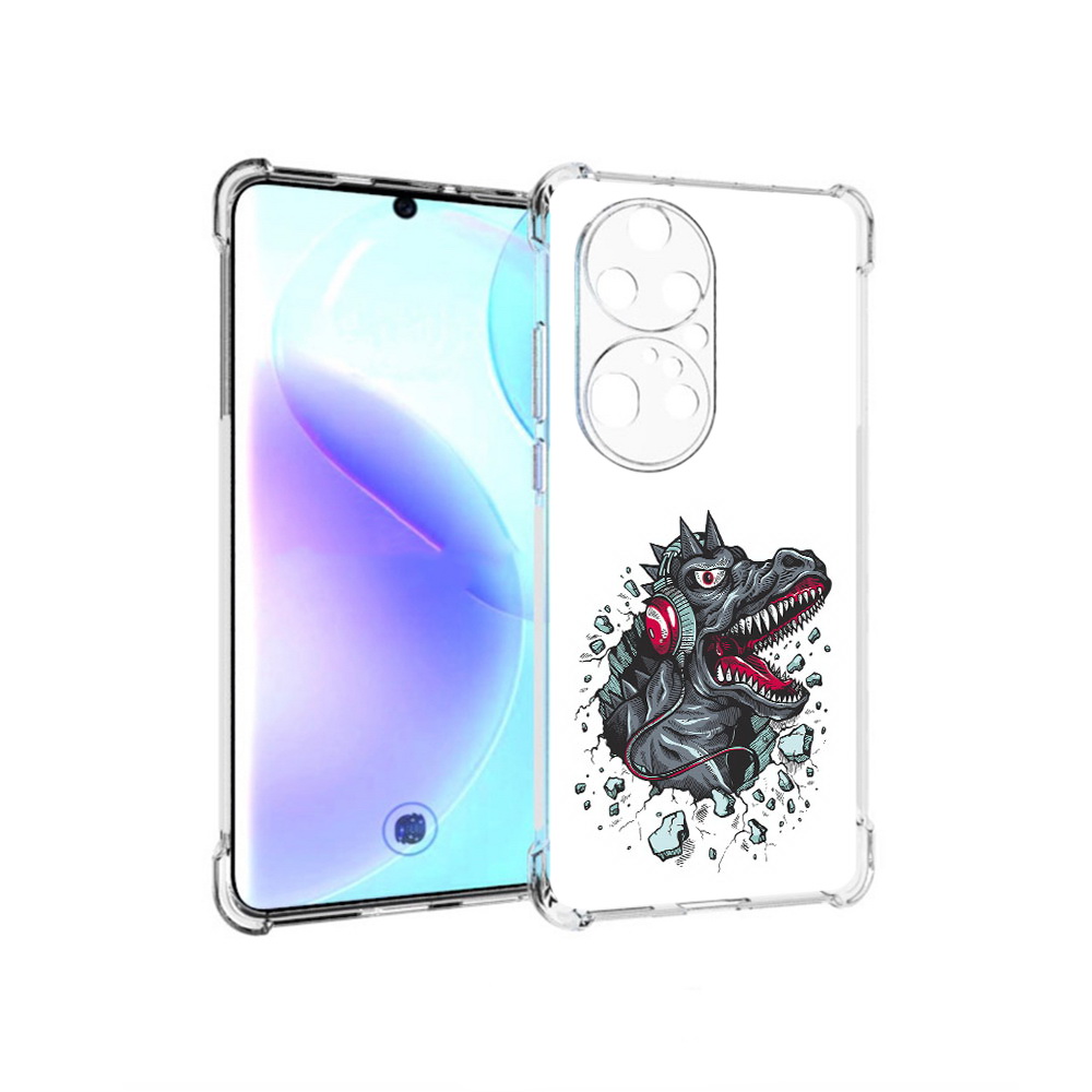 

Чехол MyPads Tocco для Huawei P50 Pro Нарисованный динозавр в наушниках, Прозрачный, Tocco