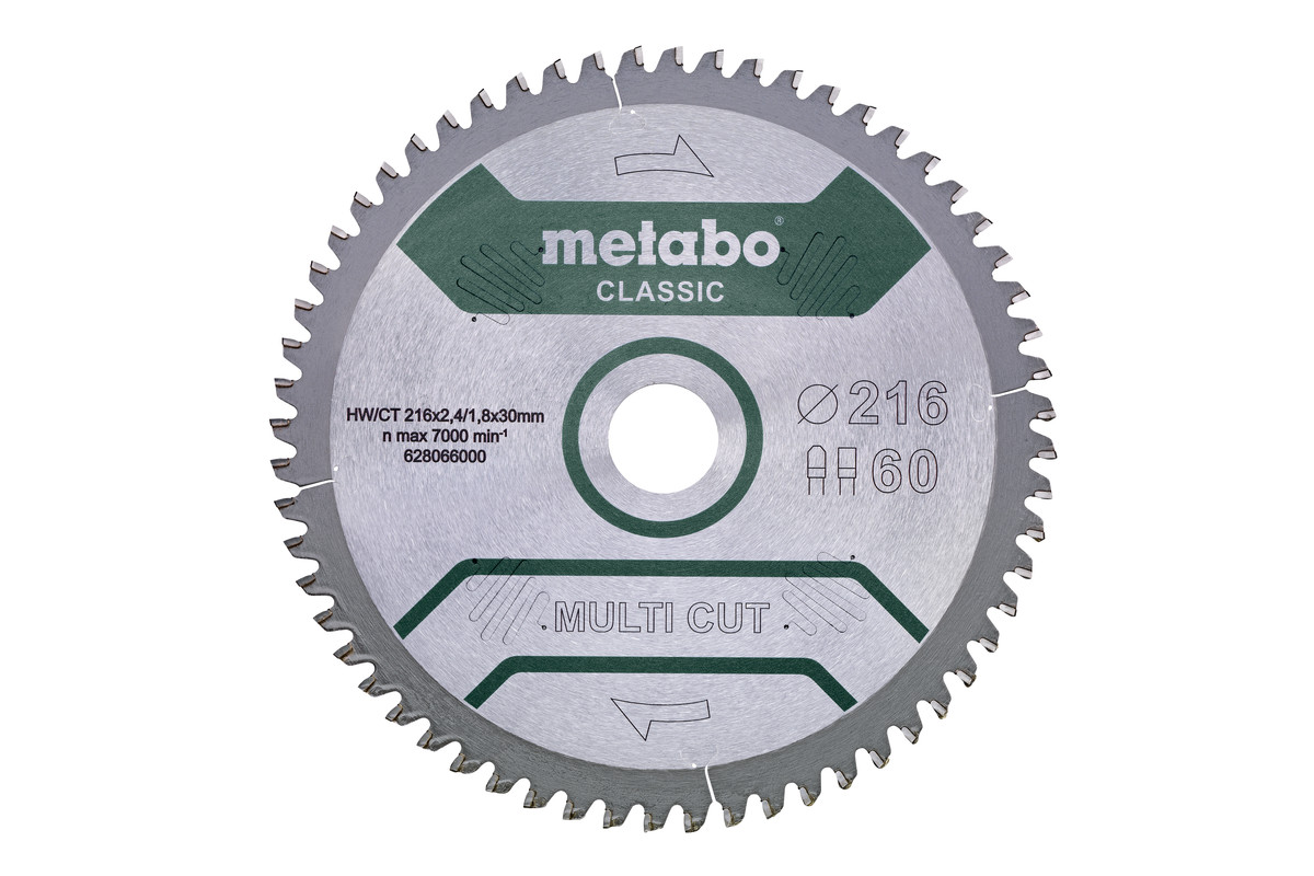 фото Пильный диск универсальный metabo multi cut— classic 216х30х2.4 мм, 60 зубьев