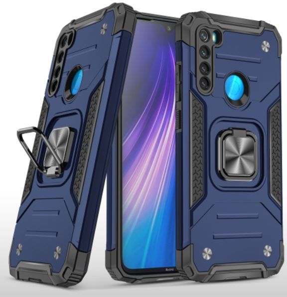 

Противоударный чехол для Samsung Galaxy A21 синий с кольцом подставкой