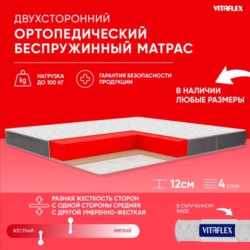 

Ортопедический беспружинный матрас Vitaflex Anatomic 11V Sk 120x190, Белый;серый, Anatomic 11V Sk