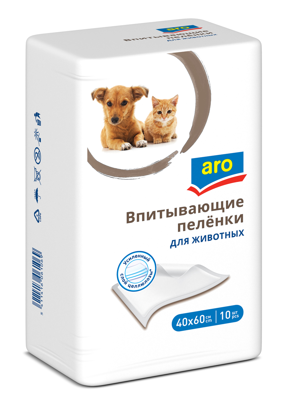

Пеленки для кошек и собак одноразовые Aro 60 x 40 см, 10 шт